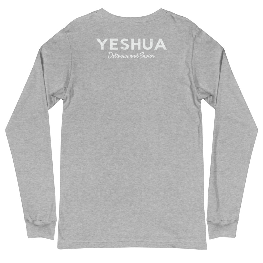 Unisex Long Sleeve Tee YESHUA Deliverer & Savior Front Back Letters