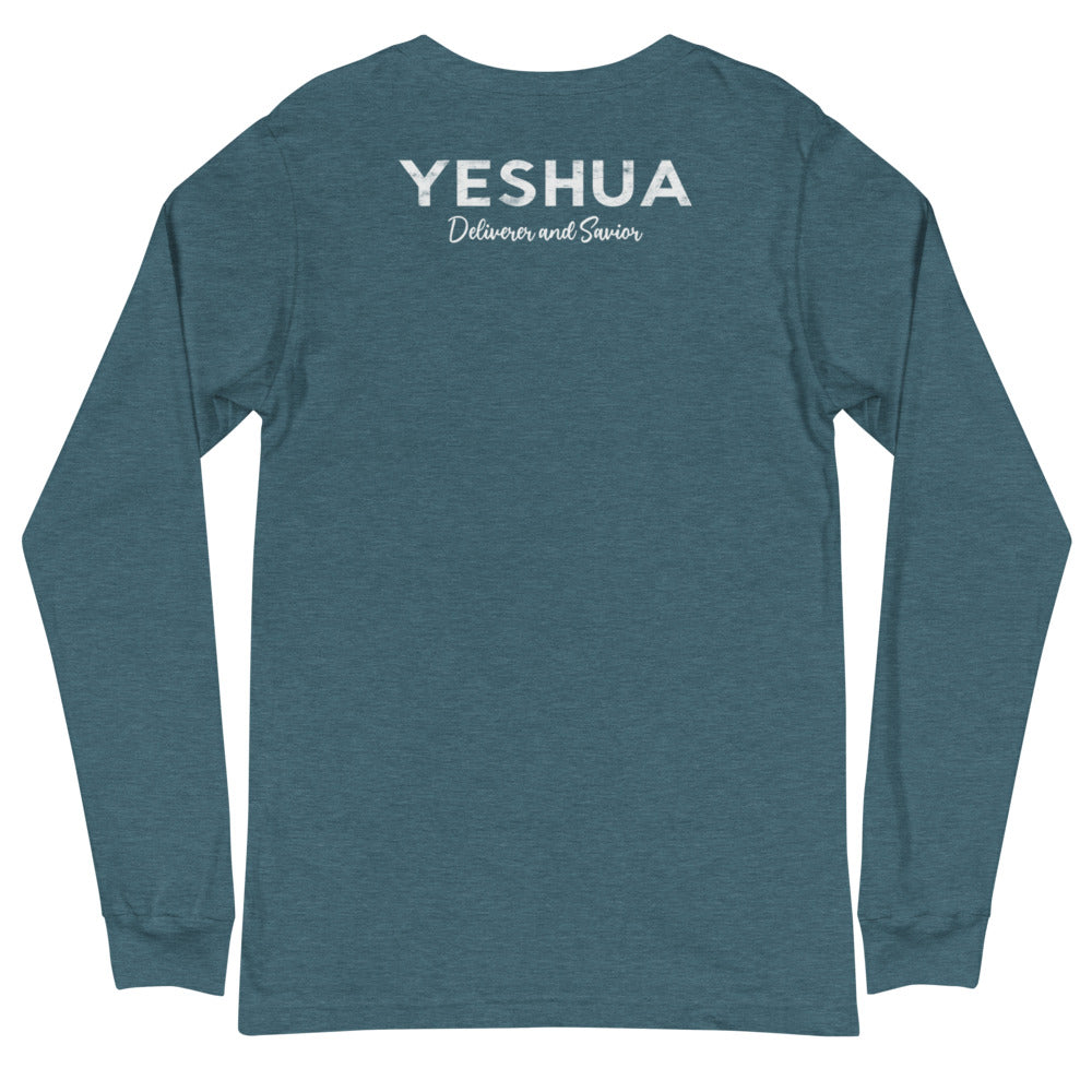 Unisex Long Sleeve Tee YESHUA Deliverer & Savior Front Back Letters