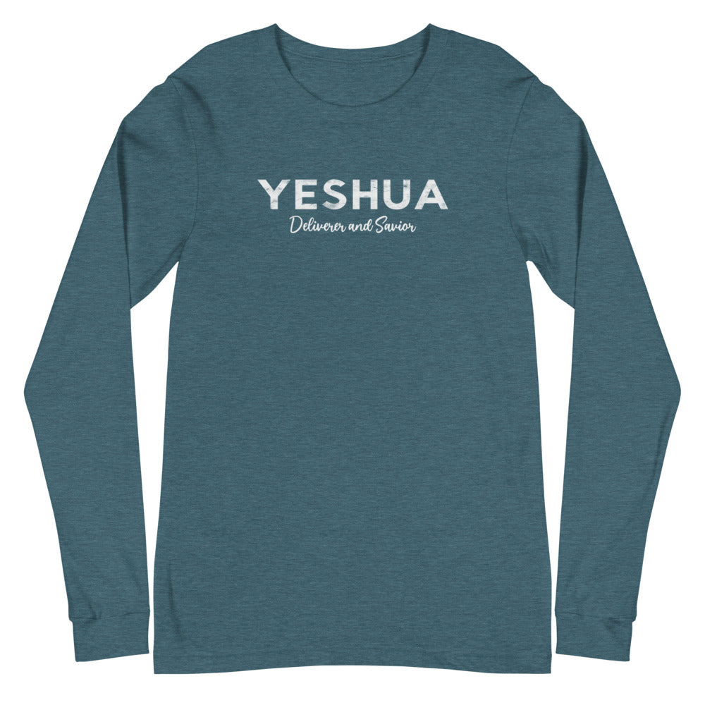 Unisex Long Sleeve Tee YESHUA Deliverer & Savior Front Back Letters