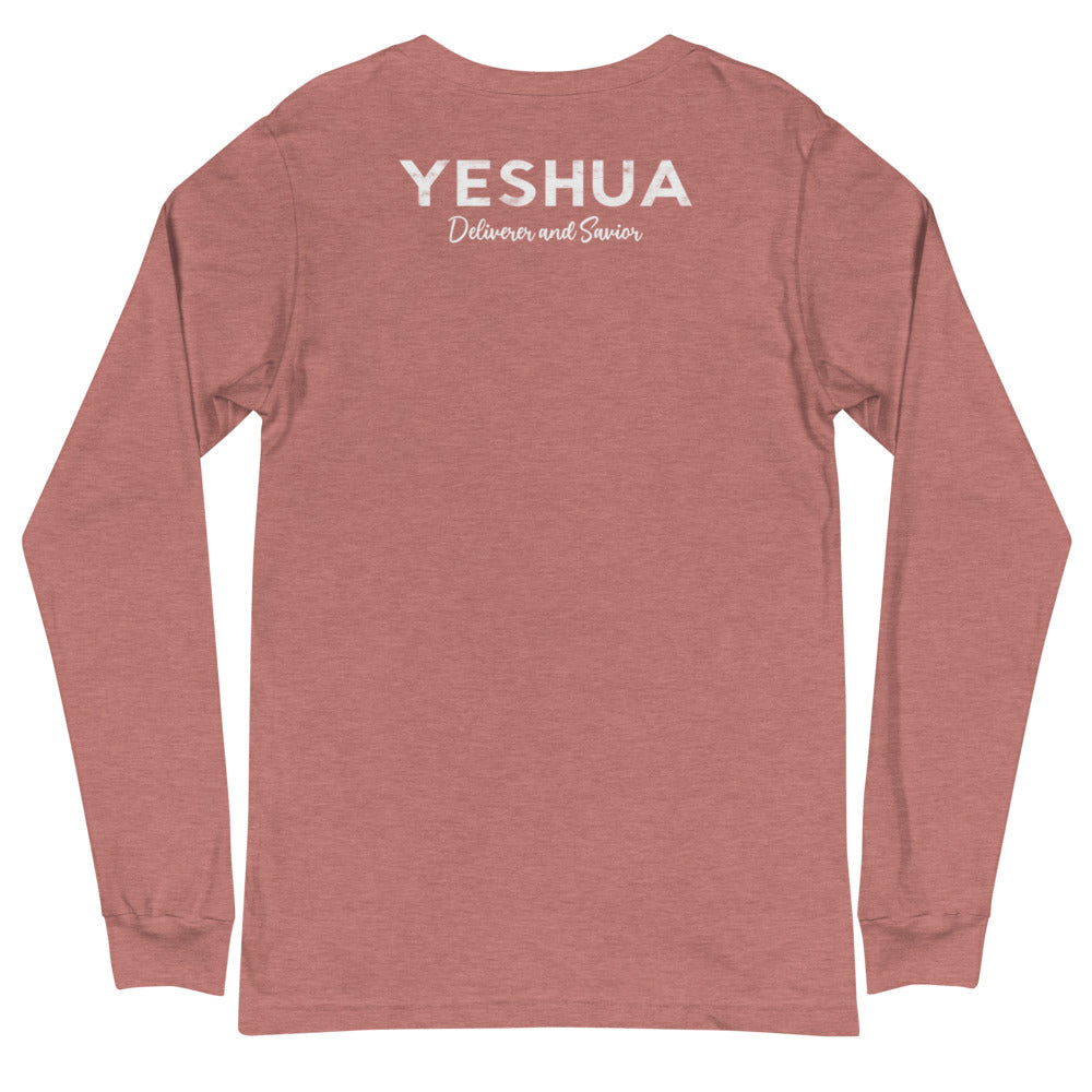 Unisex Long Sleeve Tee YESHUA Deliverer & Savior Front Back Letters