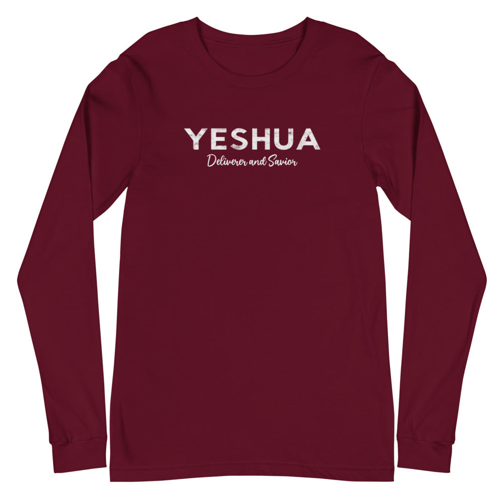 Unisex Long Sleeve Tee YESHUA Deliverer & Savior Front Back Letters