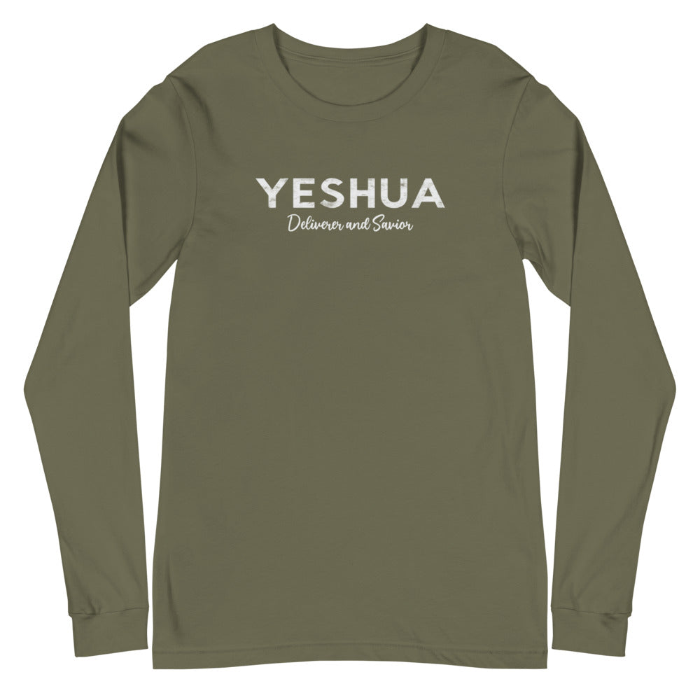 Unisex Long Sleeve Tee YESHUA Deliverer & Savior Front Back Letters