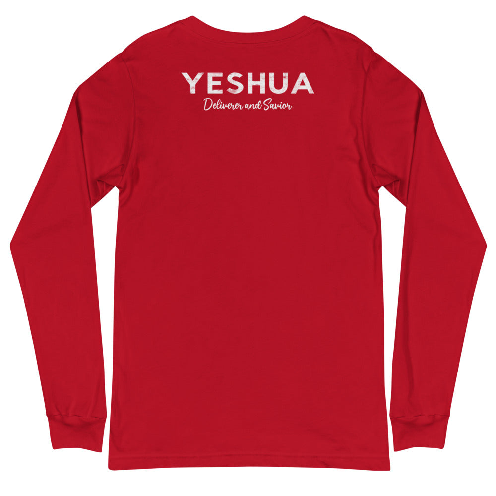 Unisex Long Sleeve Tee YESHUA Deliverer & Savior Front Back Letters