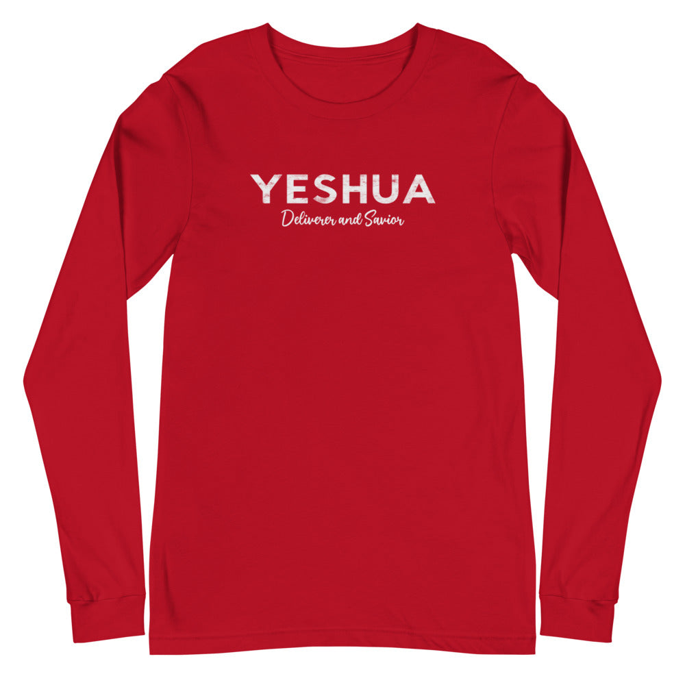 Unisex Long Sleeve Tee YESHUA Deliverer & Savior Front Back Letters