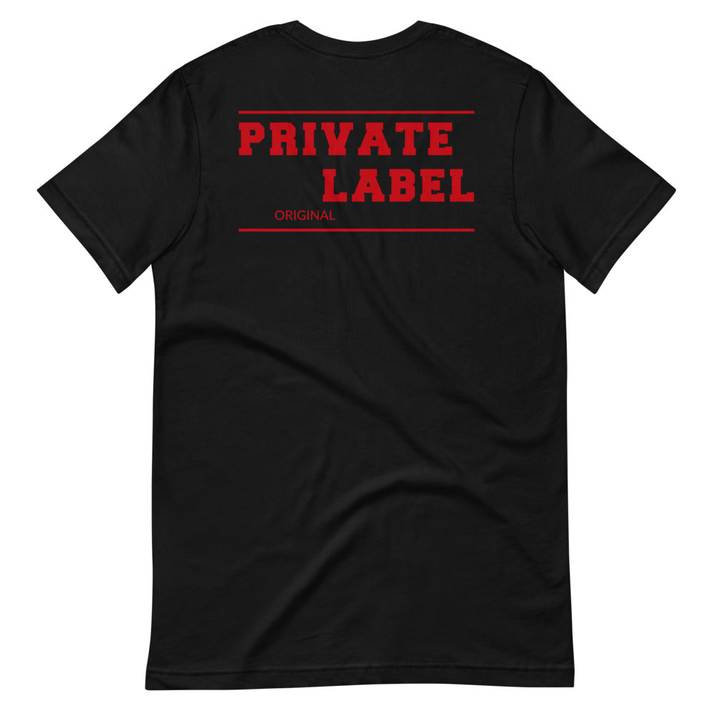 Short-Sleeve Unisex T-Shirt Private Label Front & Back Red Letters