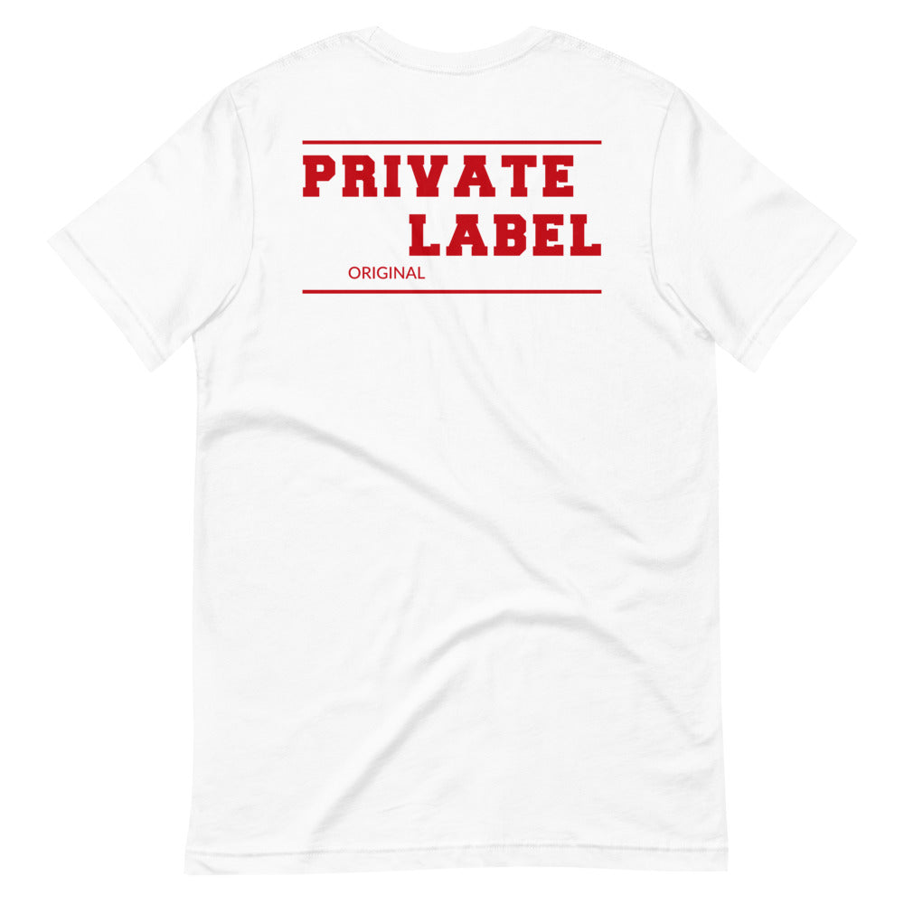 Short-Sleeve Unisex T-Shirt Private Label Front & Back Red Letters